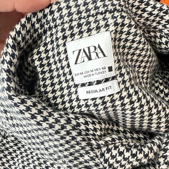 Zara Men’s Black & White Houndstooth Button Down Shirt Sz Medium - Picture 3 of 10